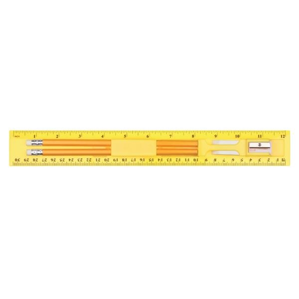 Clearance! 12 Inch Plastic Ruler w/Pencil, Eraser, Sharpener