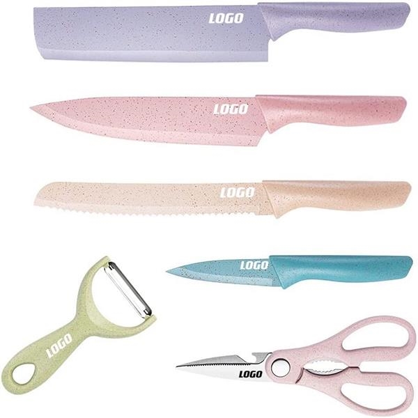 Gift Set Knife Pink Handle with Scissors Set Kitchen Paring Knife