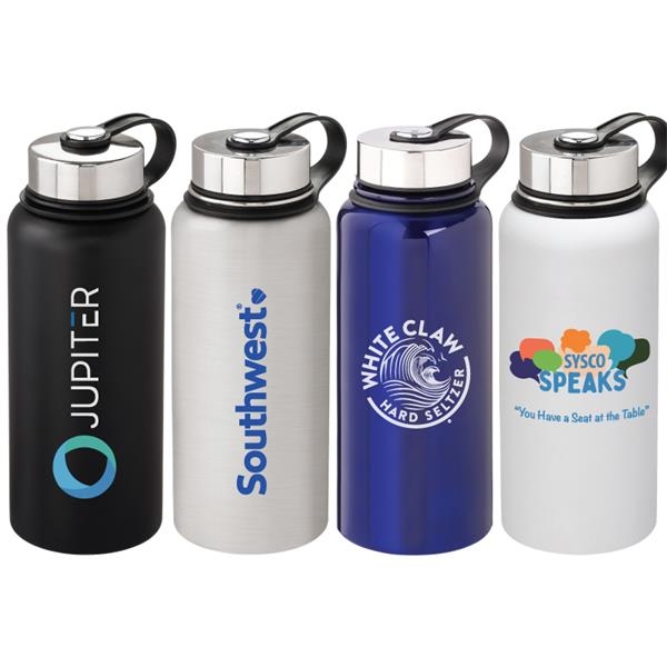 GRANDTIES 32 oz. Classic Silver Travel Water Bottle - Wide Mouth Vacuum  Insulated Water Bottle with 2-Style Lids GT001219503 - The Home Depot