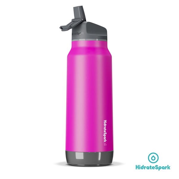 HidrateSpark PRO STEEL - 32 oz. Smart Water Bottle + Bonus Straw Lid -  Silver - Apple