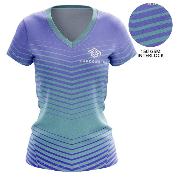 Women's 150 GSM Poly Interlock Short Sleeve V-Neck T-Shirt