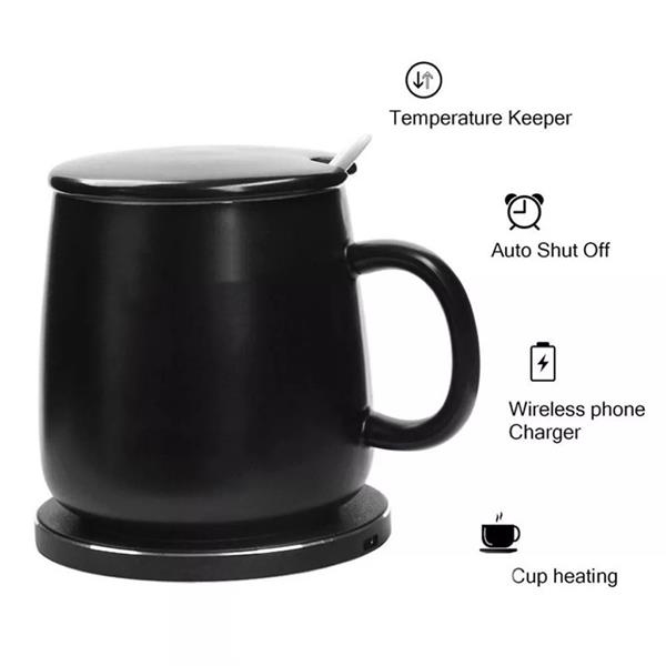 2 in 1 Cup Heater Coffee Mug Warmer Phone Wireless Charging 3 Gear