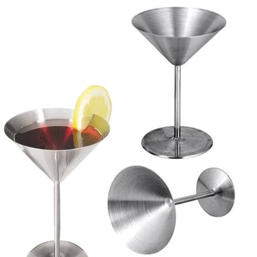 Stainless Steel Martini Gift Set - 2 Large Martini Glasses and