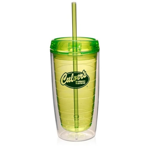 Plastic Tumbler in Double Wall With Dome Cover and Straw