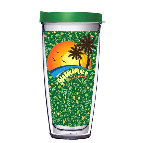 Tropical Double Wall Tumbler Travel Cup w/Straw - 16oz