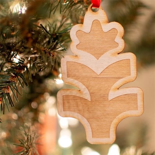 wooden ornament, custom branded