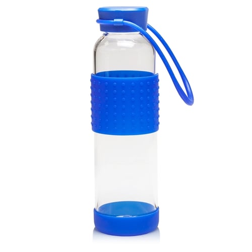 16 oz Glass Water Bottle w/ Plastic Lid Base & Grip