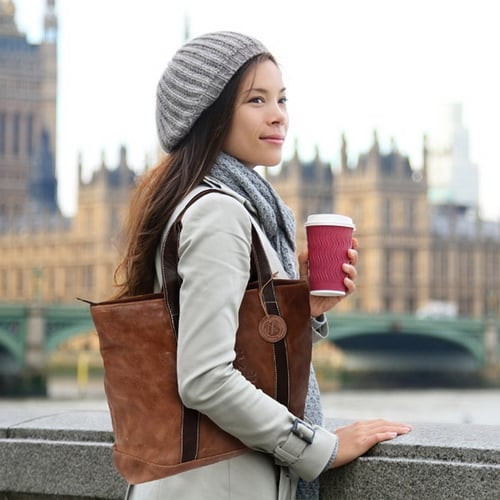 Two tone leather clearance tote