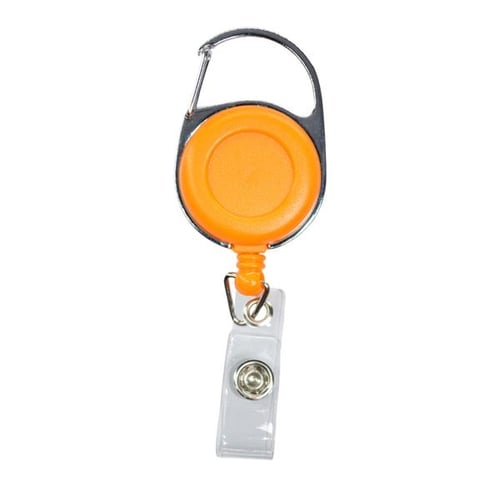 Promotional Round Retractable Badge Holder with Carabiner and Pen