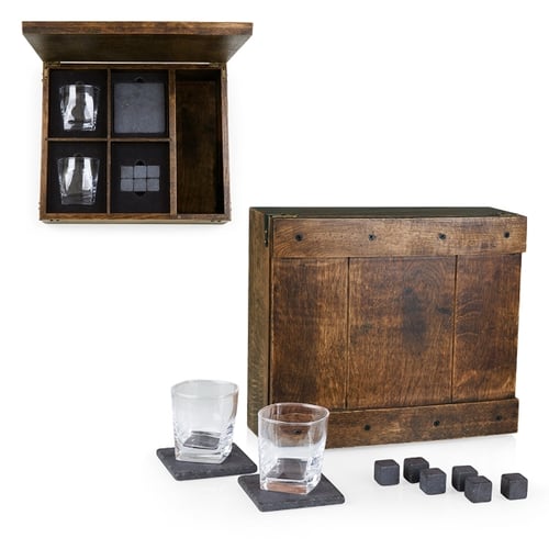 Branded Whiskey Gift Set w/ Wooden Box