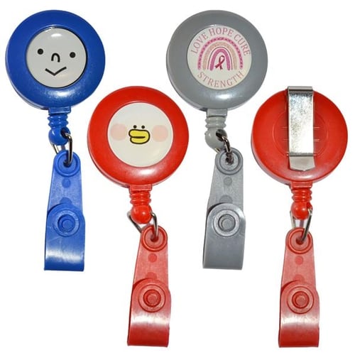 Promotional Customized Matching Strap Color Round Badge Reel Holder w/ Belt Clip