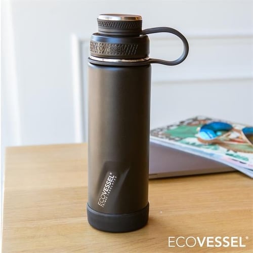 EcoVessel - THE BOULDER - Insulated Water Bottle w/ Double Lid & Strainer -  32 oz - Bottle Motion - Custom Water Bottles, Tumblers and More