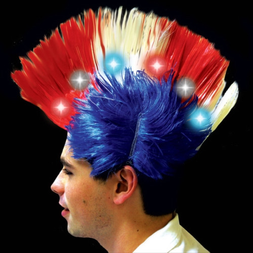 Red White Blue Light Up LED Mohawk Costume Wig red white blue