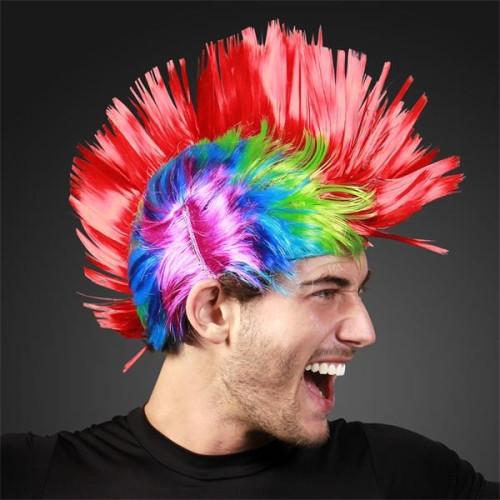 Punk Rock Mohawk Wig with Blinking Red LED EverythingBranded USA