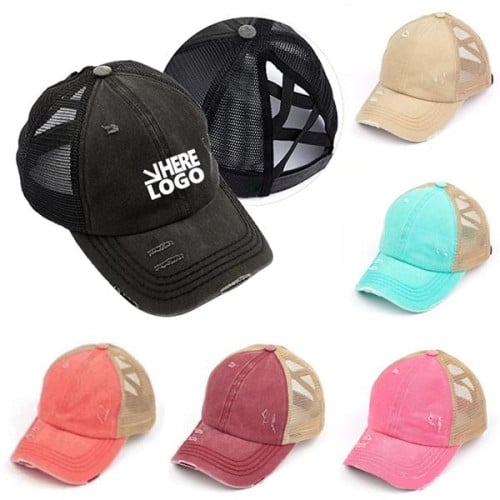 Promotional Customized Washed Distressed Mesh Trucker Hat MOQ 50pcs