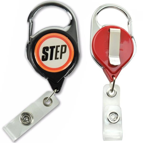Promotional Customized No-Twist Carabiner Badge Reel w/ Belt Clip
